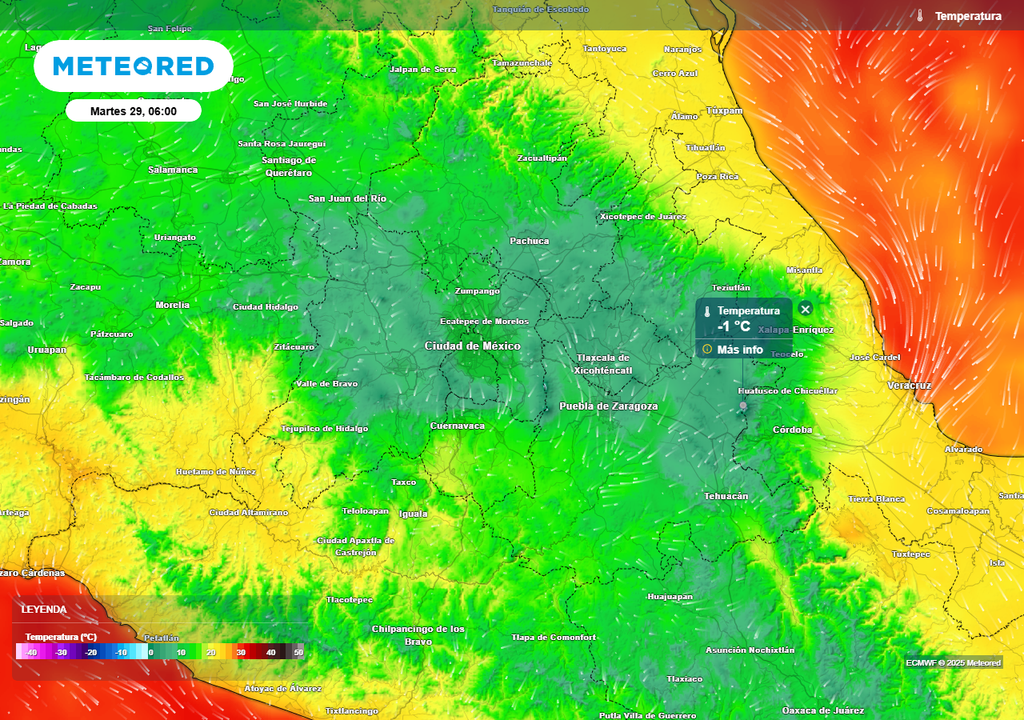 Pronóstico de temperaturas mínimas en grados Celsius