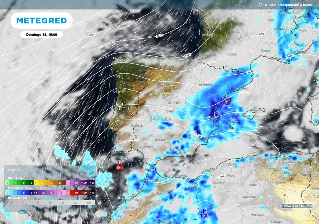 Precipitaciones intensas y persistentes en toda la franja mediterránea.