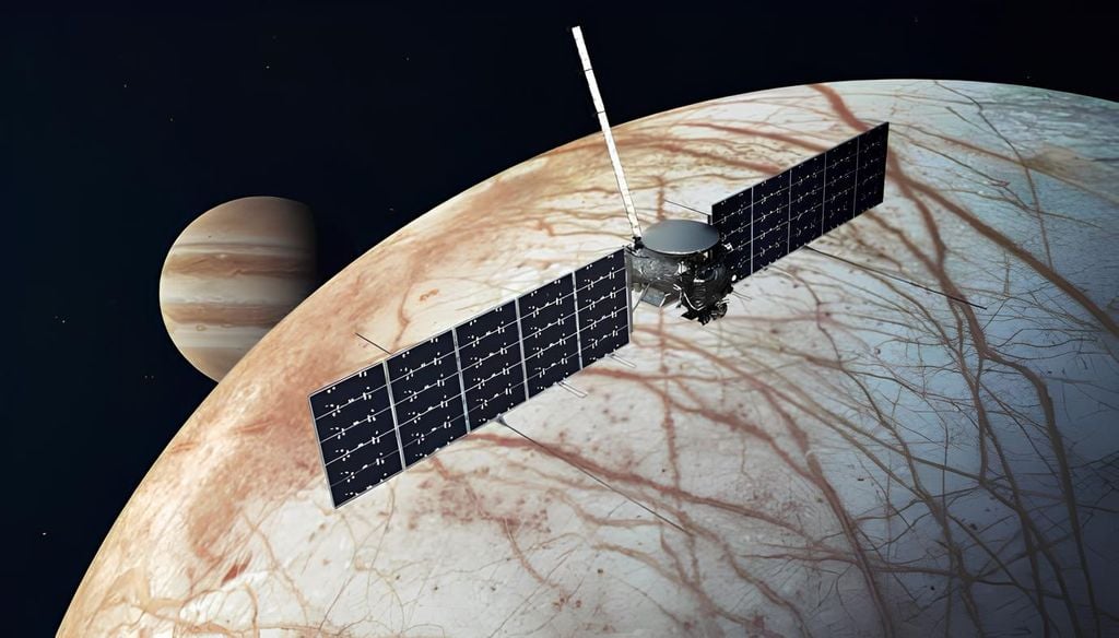 Ilustración de la sonda espacial Europa Clipper de la NASA, que se espera llegue a Júpiter en 2030. NASA/JPL-Caltech.
