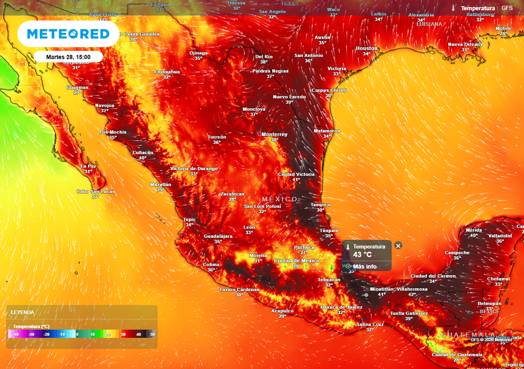 Ola de Calor dominará en México por un anticiclón, estimándose máximas de 30-45 °C entre el Noreste, Oriente, Sureste, Occidente, Centro y Sur del país.