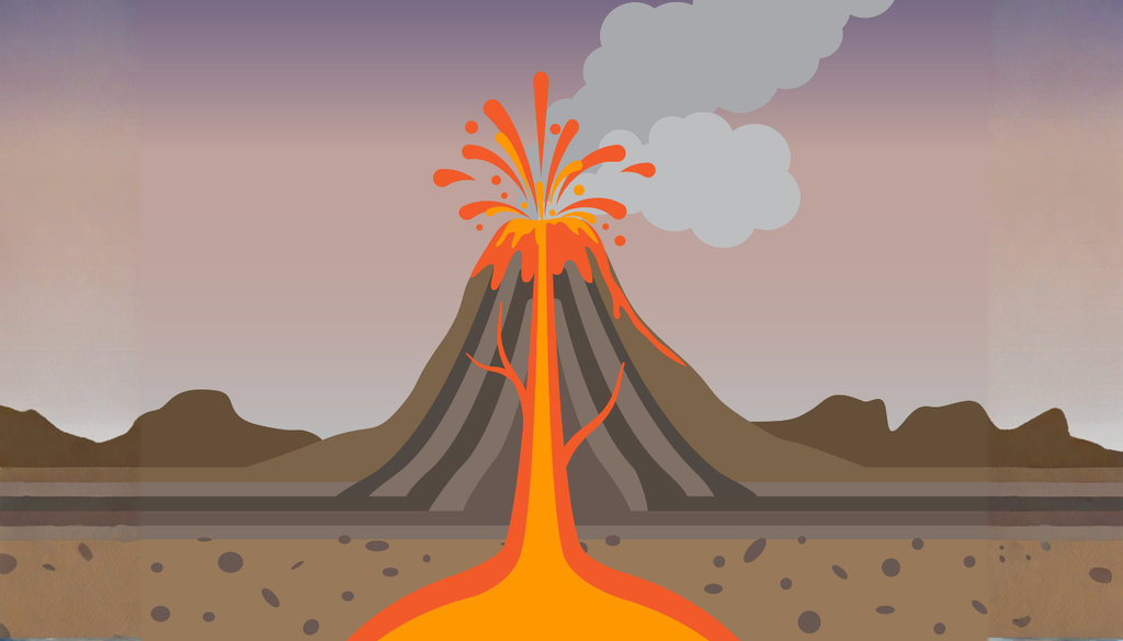 magma. El magma asciende desde el interior de la Tierra y, al llegar a la superficie, se transforma en lava durante una erupción volcánica.
