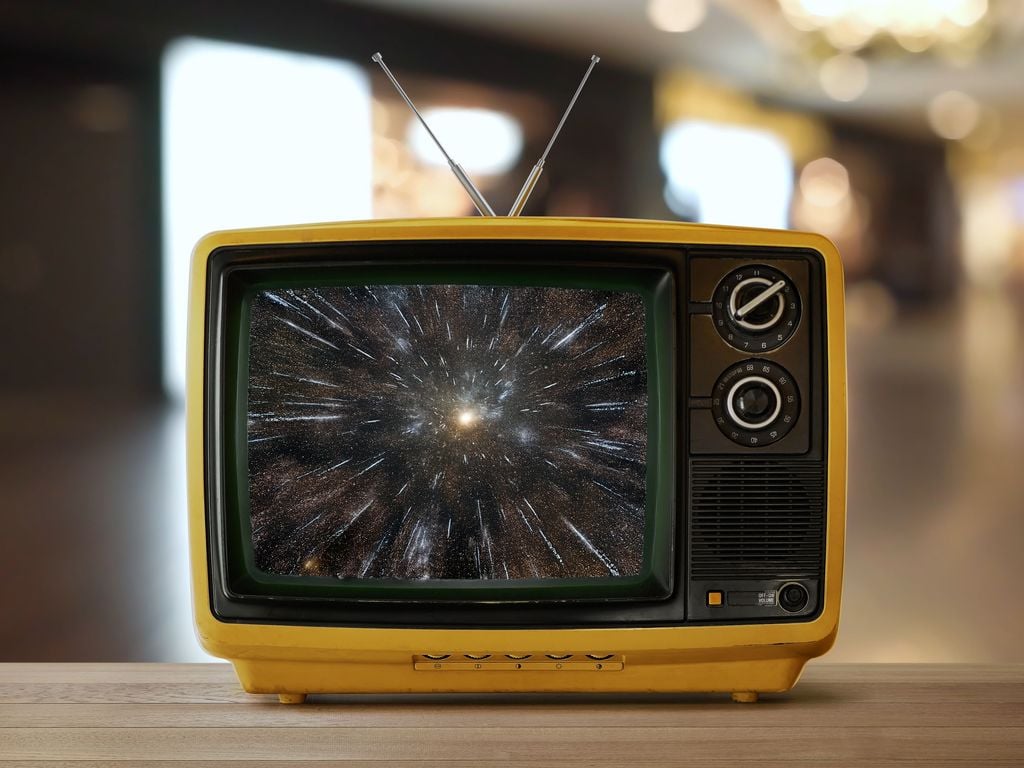 Un televisor analógico mostrando el Big Bang. Estos aparatos podían mostrar el eco del origen universal.