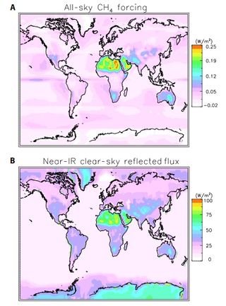 Los efectos del metano sobre la luz solar varían según la región