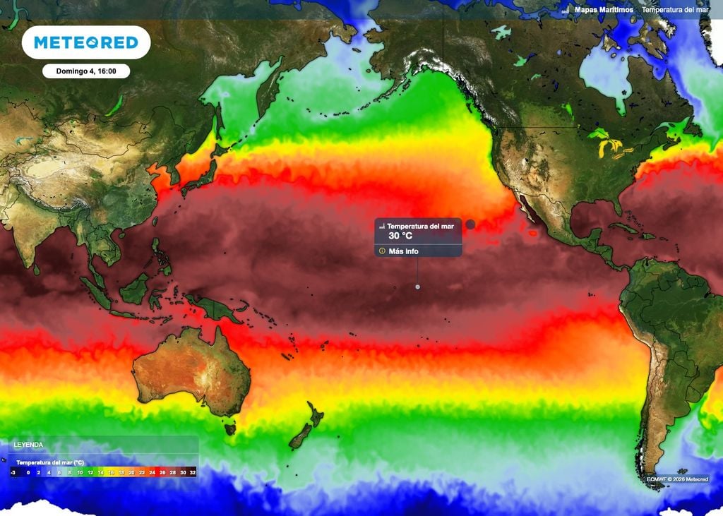 Temperaturas Pacífico La superficie de los mares, en conjunto, están teniendo temperaturas sin precedentes en el registro histórico. Esto añade un plus de incertidumbre difícil de interpretar.