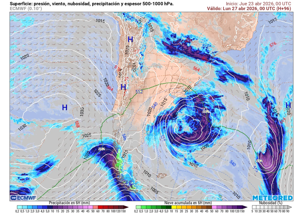 El domingo (26) llegará un nuevo frente a la Patagonia, dejando precipitaciones líquidas en sectores de Aysén. Avanzará hasta Los Lagos a comienzos de la próxima semana.