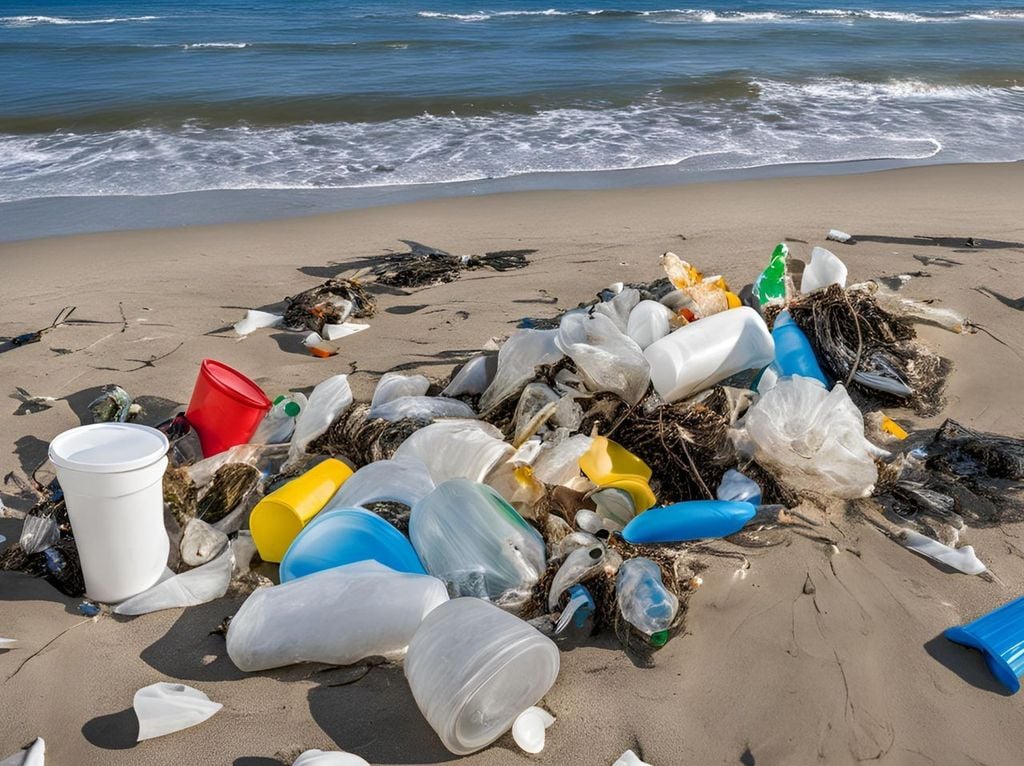 Plásticos en una playa Plásticos en una playa
