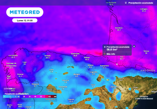 Los mapas advierten: m&aacute;s de 50 l/m2 en estas 8 comunidades hasta el domingo, 11 de enero