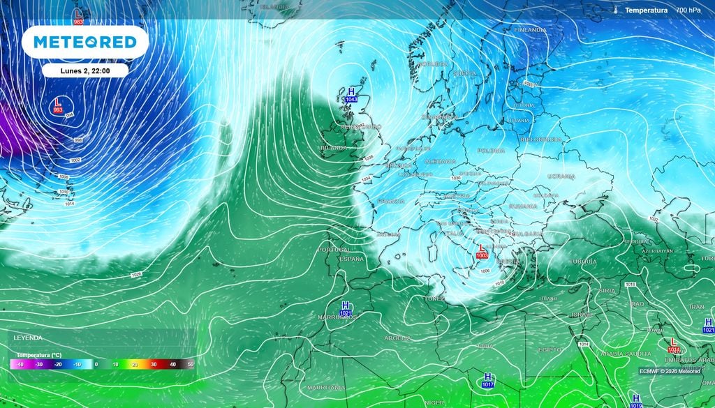 La configuración atmosférica favorecerá la advección fría desde Rusia.