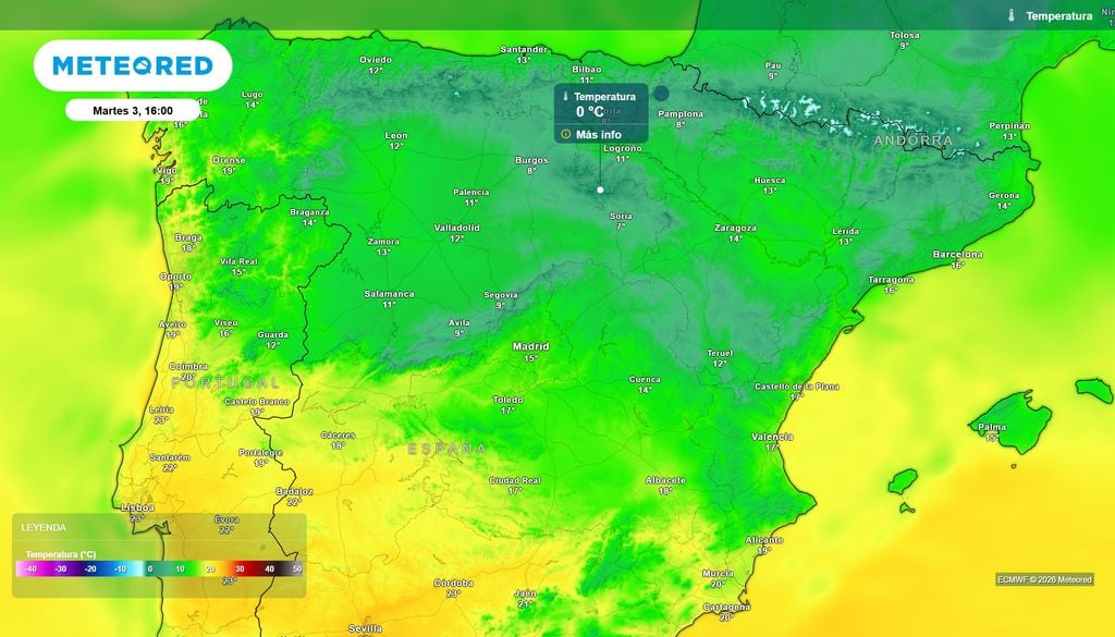 Las temperaturas máximas previstas para el martes día 3.