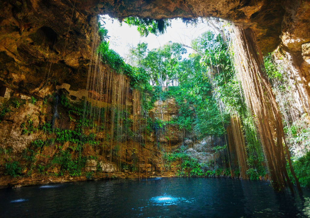 Existen distintos tipos de cenotes; los más jovenes conservan su bóveda intacta, formando cavernas subterráneas on estalactitas y aguas cristalinas.