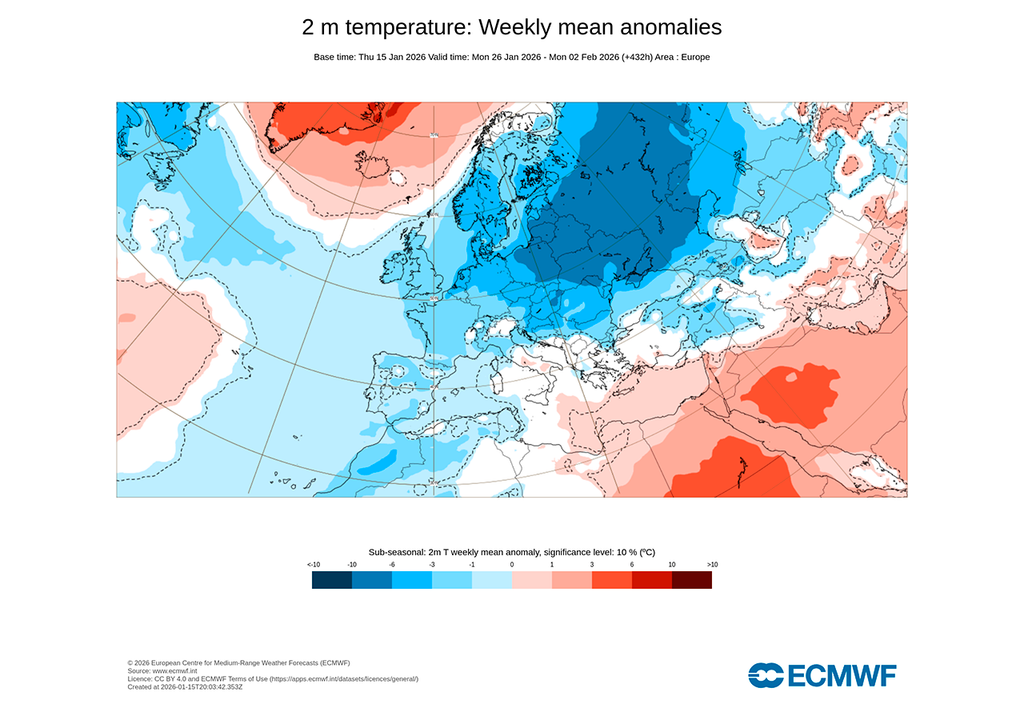 Los mapas empiezan a mostrar que el mes de enero se puede despedir con temperaturas por debajo de la media de la época en gran parte de Europa.