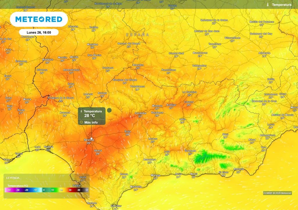 El valle del Guadalquivir acogerá las máximas más elevadas.