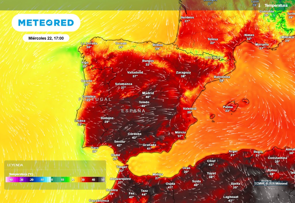 Se prevén temperaturas de entre 40 y 45 °C en España la próxima semana