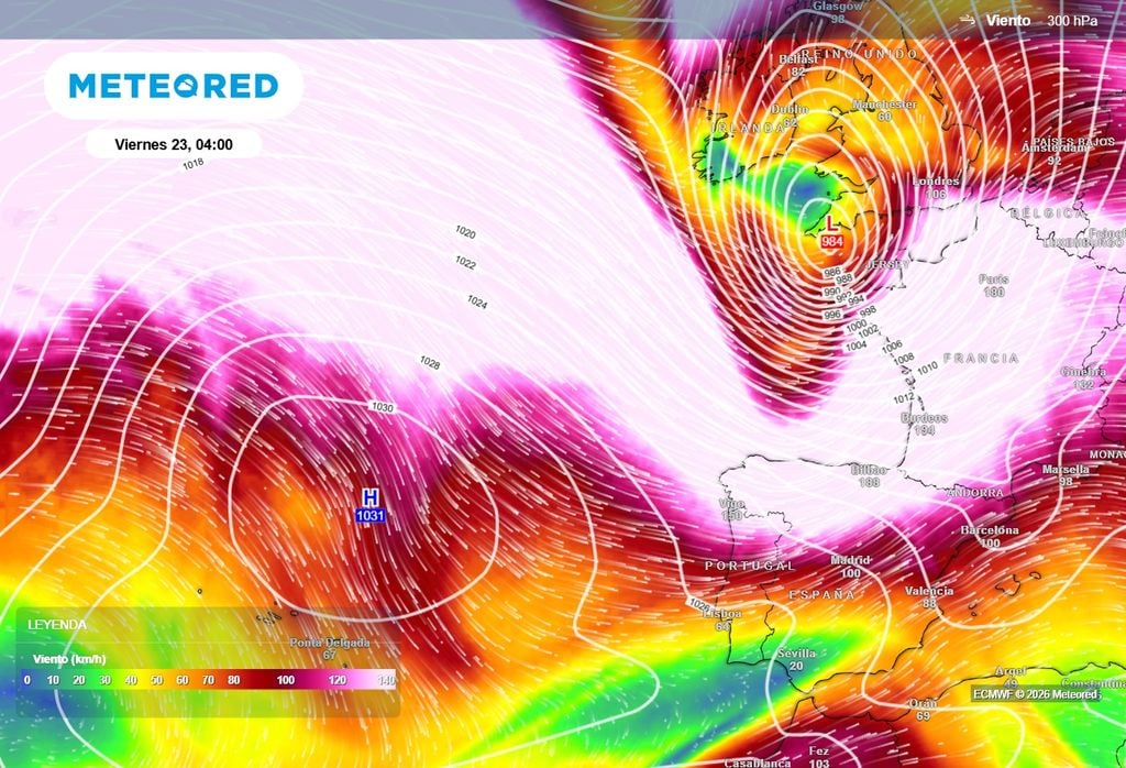 La borrasca se profundizará de forma explosiva bajo el chorro polar entre mañana y el viernes.