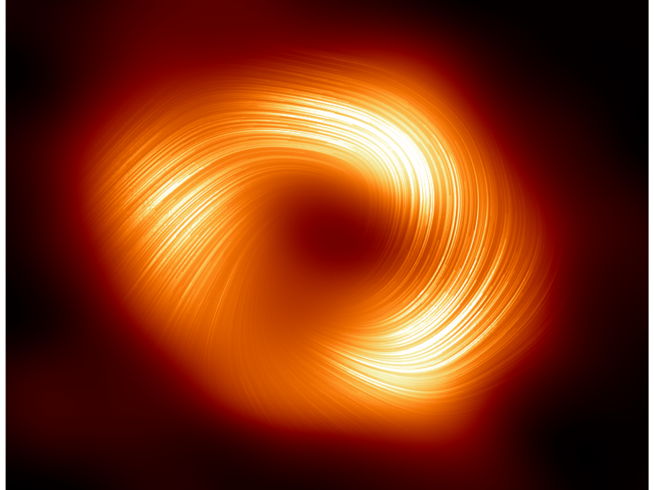 Una nueva vista del objeto masivo en el centro de nuestra galaxia: cómo se ve en luz polarizada. Crédiyo: EHT