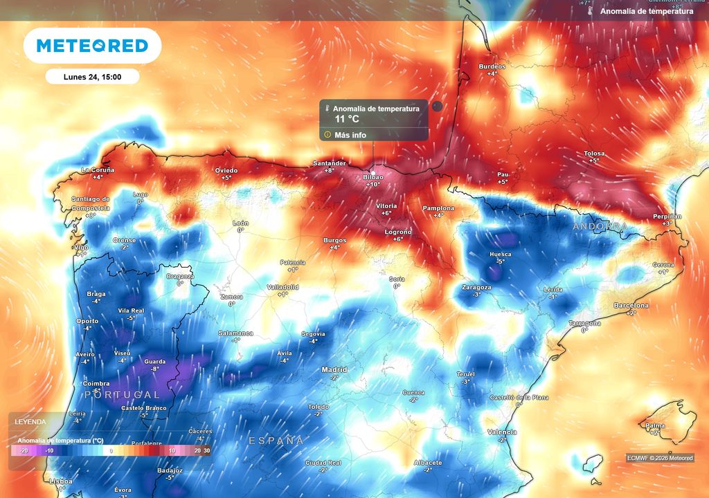 El episodio dejará anomalías de hasta 11 ºC por encima de la media habitual de la época.