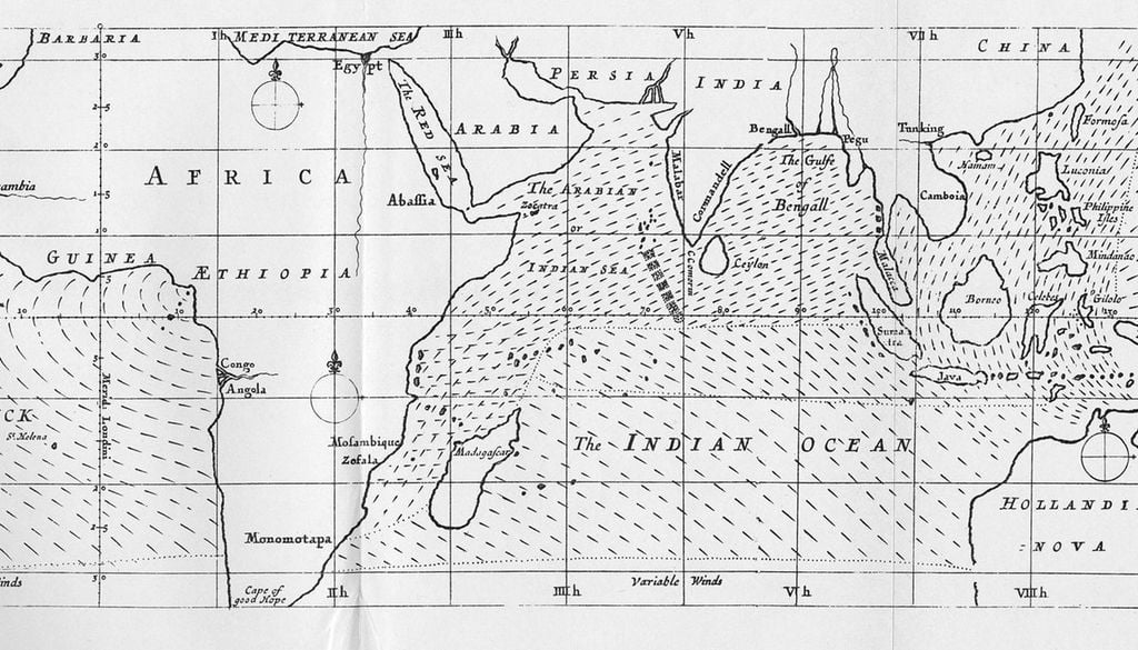 Mapa de Halley Fragmento del mapa de los vientos alisios y los monzones de Edmund Halley, publicado en 1686. Fuente: Wikipedia
