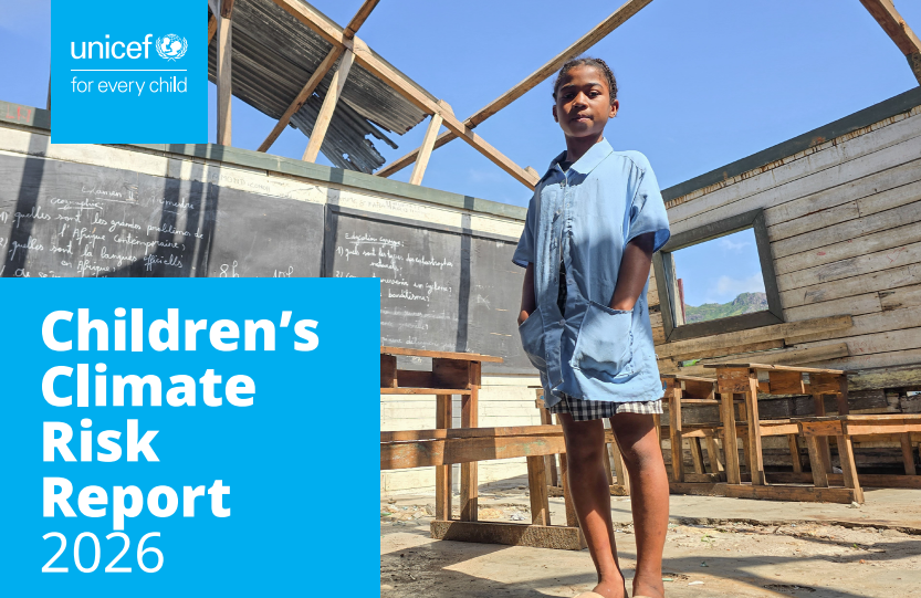 Portada del Informe sobre los riesgos climáticos para la infancia 2026. UNICEF
