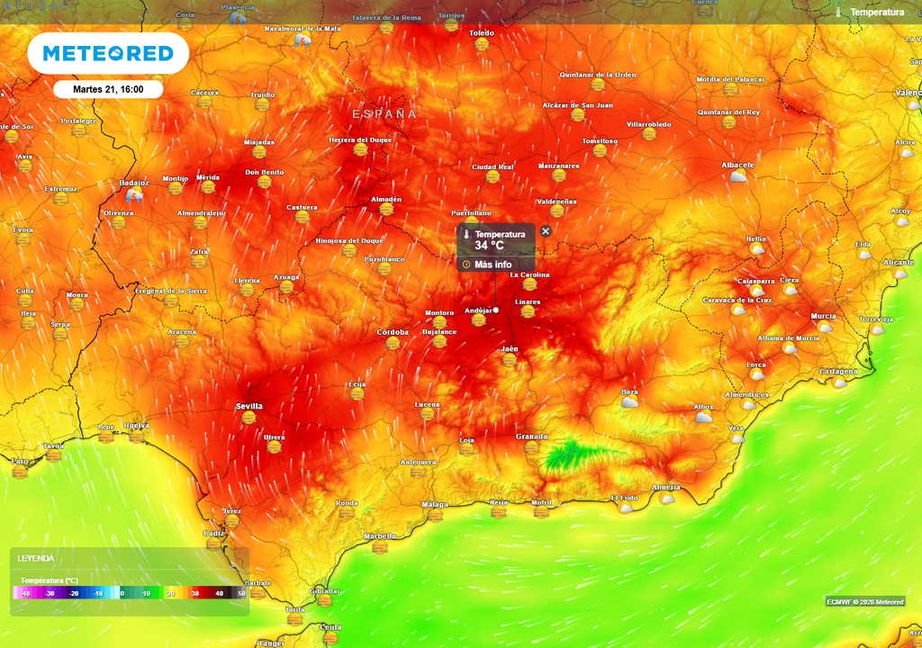 El martes será el día más cálido en la mitad sur peninsular, con valores que superarán los 34 ºC.