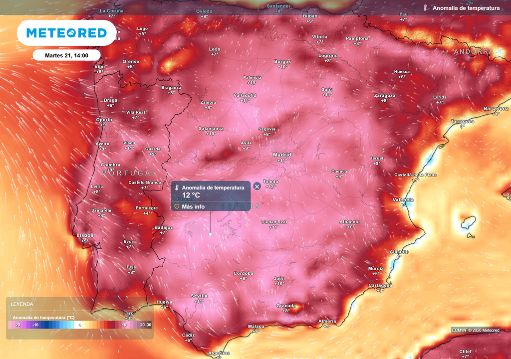 Las temperaturas esperadas se situarán más de 10 ºC por encima de la media habitual de la época.