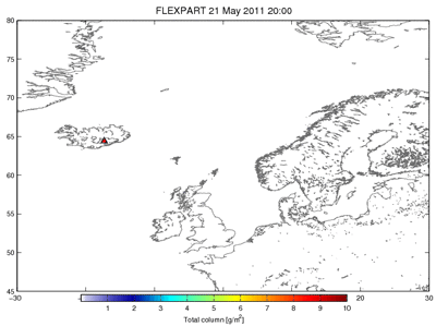 Predicción de la dispersión de cenizas realizada el día 23 de mayo Predicción de la dispersión de cenizas realizada el día 23 de mayo