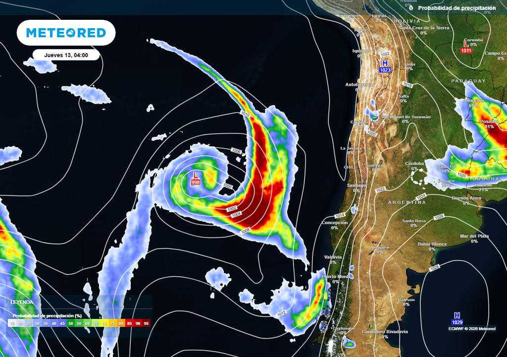 Montos de 60 mm y rachas de viento de 80 km/h en Chile centro-sur Sistema frontal dejará abundantes lluvias en esta zona de Chile.