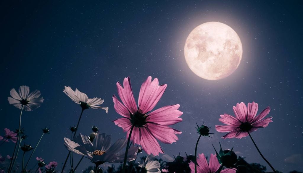 Esta é a primeira lua cheia de maio, conhecida por celebrar o auge da primavera no Hemisfério Norte, simbolizando florescimento, abundância e renovação da natureza.