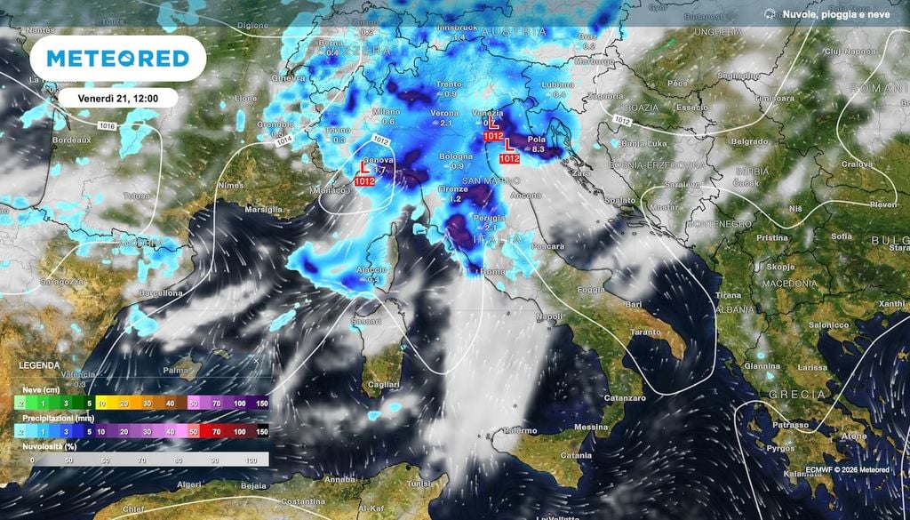 La previsione ECMWF al passaggio del fronte freddo di venerdì