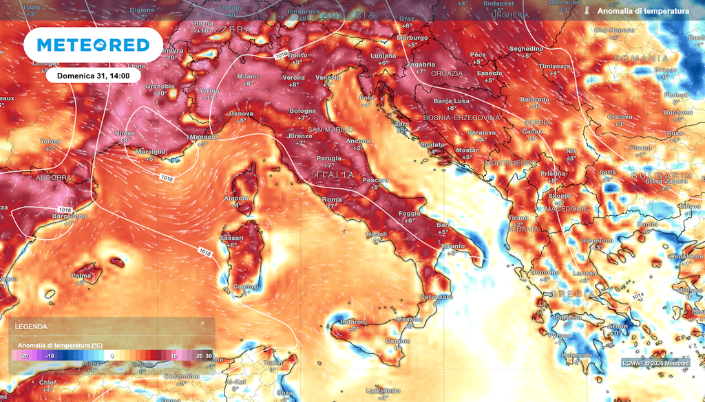 Malgrado i temporali le temperature restano sensibilmente sopra la media