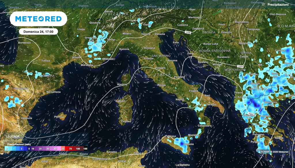 Modesta instabilità pomeridiana domenica sulle Alpi occidentali, localmente sulle Alpi centro orientali e nell'interno di Calabria e Sicilia.
