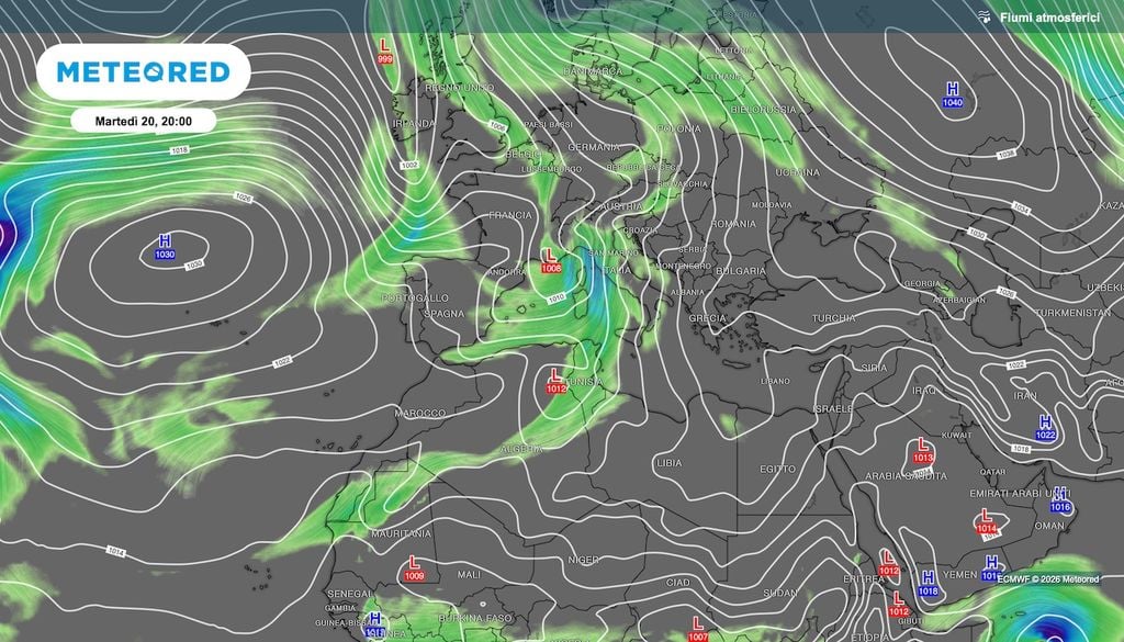 Lungo e pericoloso fiume atmosferico trasporta grandi quantità di acqua precipitabile dalle Isole Capo Verde al nord Italia. Situazione da monitorare con attenzione.