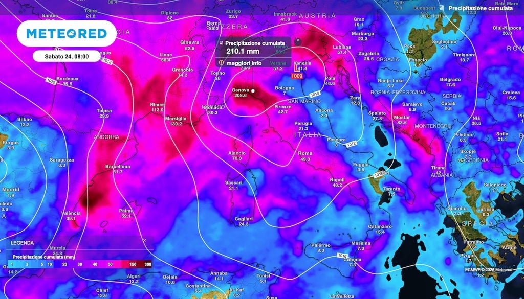 La settimana 19-25 ottobre vedrà piogge molto abbondanti nelle zone esposte allo scirocco e colpite direttamente dal fiume atmosferico.