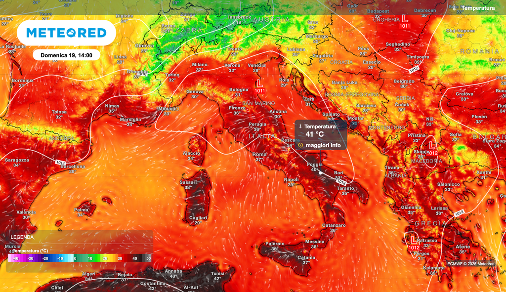 domenica ancora molto caldo, picchi di oltre 40°C previsti in Sardegna, Sicilia e anche in Puglia