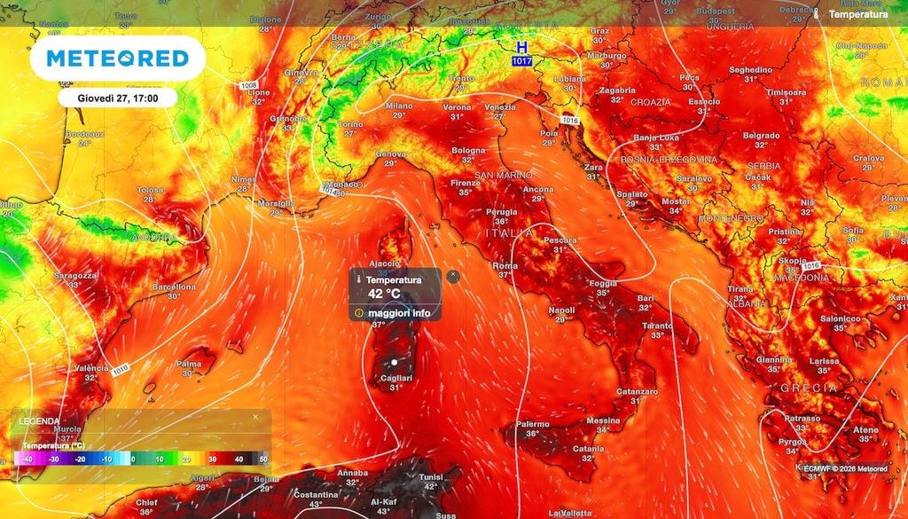 Una "fiammata africana" colpisce il sud e isole, previste temperature massime oltre i 40°C in alcune zone.