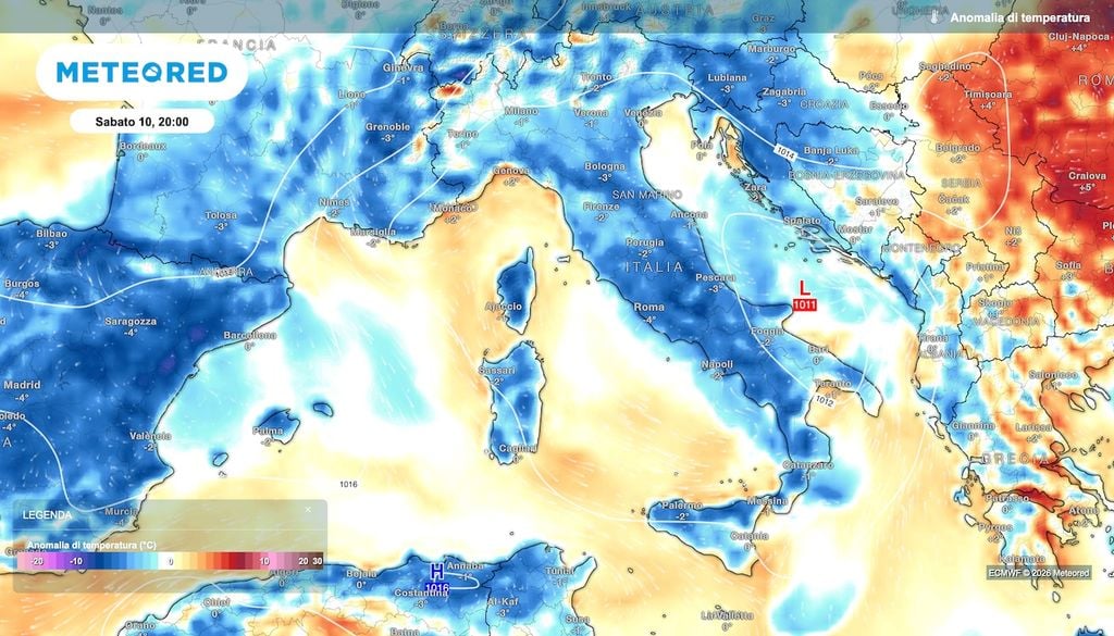 Temperature in netta diminuzione nel fine settimana, ottobre inizia a dire la sua con un cambio finalmente più deciso di masse d'aria e valori sotto la media.