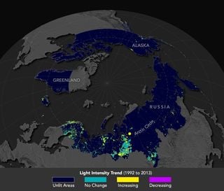 Los científicos muestran que las luces nocturnas revelan que la actividad industrial en el Ártico está aumentando