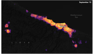 Seguimiento de luces nocturnas en Libia tras el paso del devastador ciclón Daniel