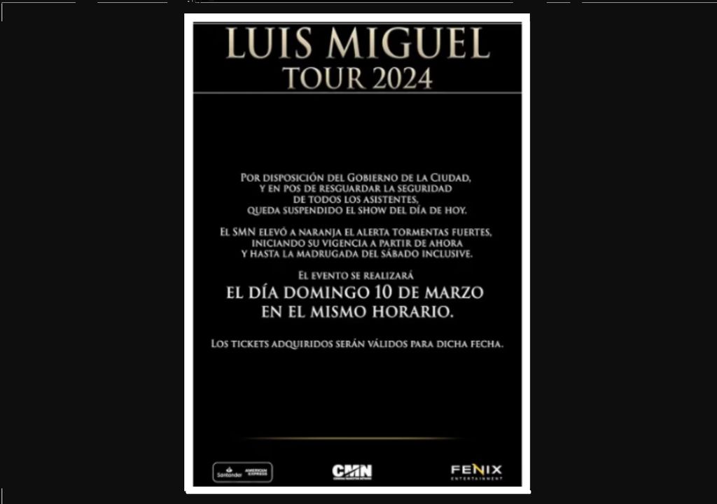 Luis Miguel suspenden el show y reprograman por la alerta de tormentas