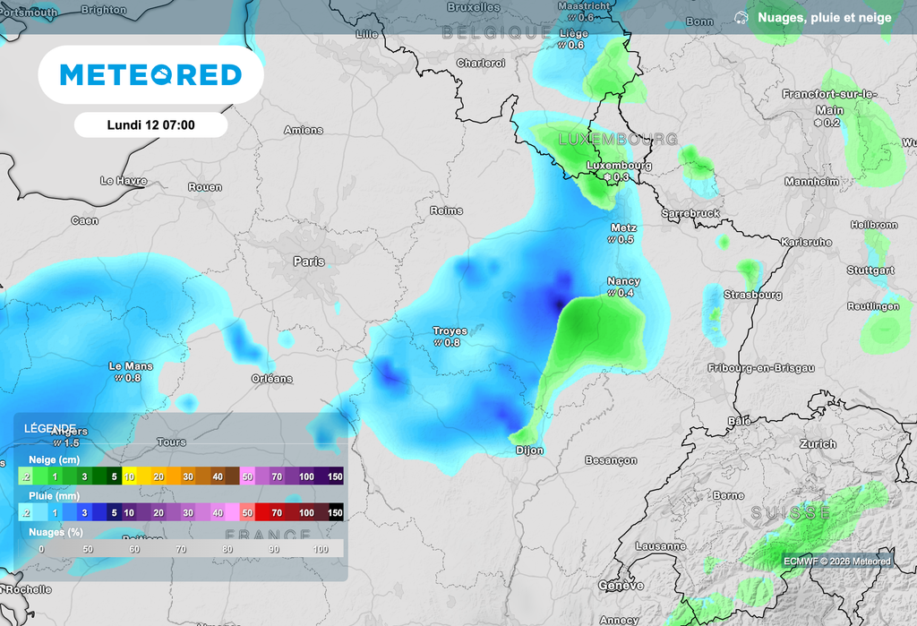 Pluies parfois verglaçantes ce lundi matin dans le nord-est de la France.
