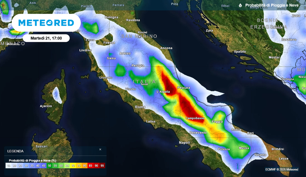 La probabilità di temporali nel pomeriggio di martedì 21 aprile.