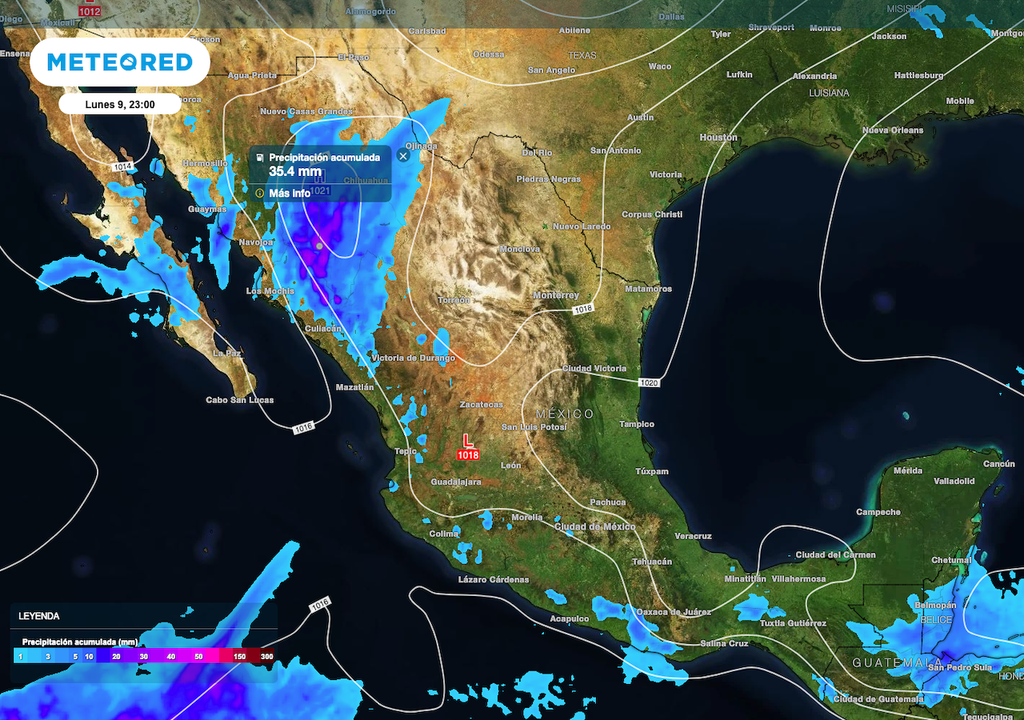 Los acumulados de lluvia más importantes serán al Noroeste y Norte, y en algunos puntos del Suroeste de México.