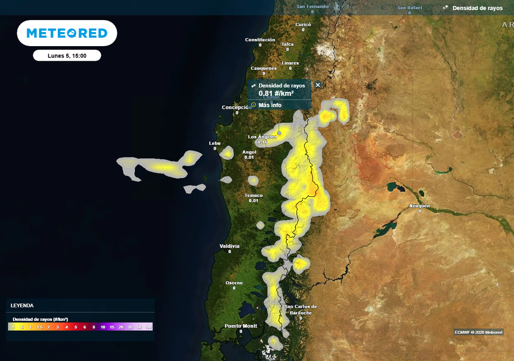 Pronóstico del tiempo lunes enero 2026 en Chile centro sur, Meteored