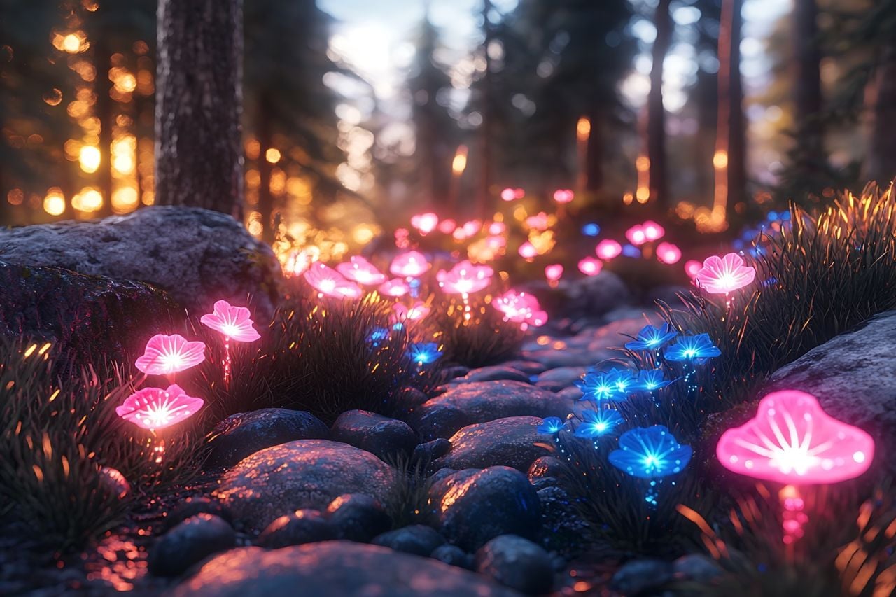 Resplandor natural: las plantas bioluminiscentes transforman el jardín en luz viva.