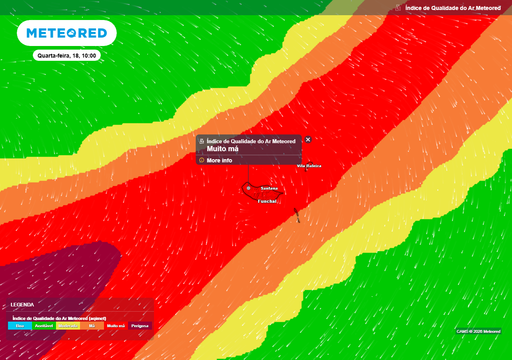 Madeira: mapas da Meteored alertam para qualidade do ar &ldquo;Muito M&aacute;&rdquo;; pico da intrus&atilde;o de poeiras do Saara ser&aacute; neste dia