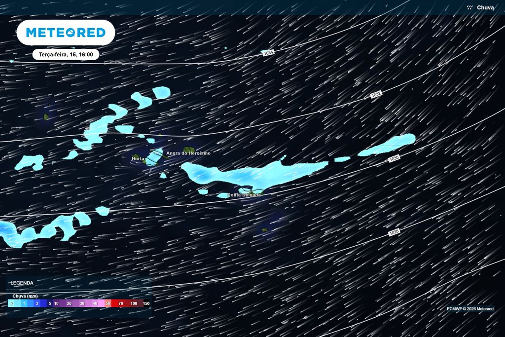 Aguaceiros dispersos marcam o início da semana nos Açores O ECMWF prevê precipitação dispersa em diferentes pontos do arquipélago durante esta terça-feira, num cenário de tempo variável.