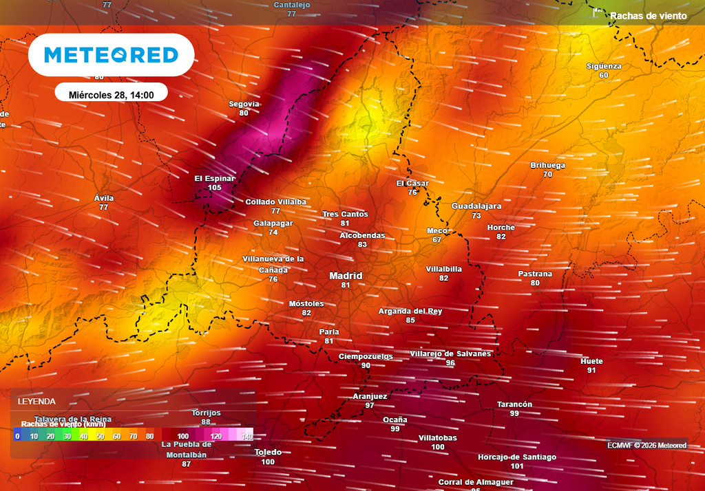 El paso de la borrasca de mañana dejará vientos muy intensos en la Comunidad de Madrid.