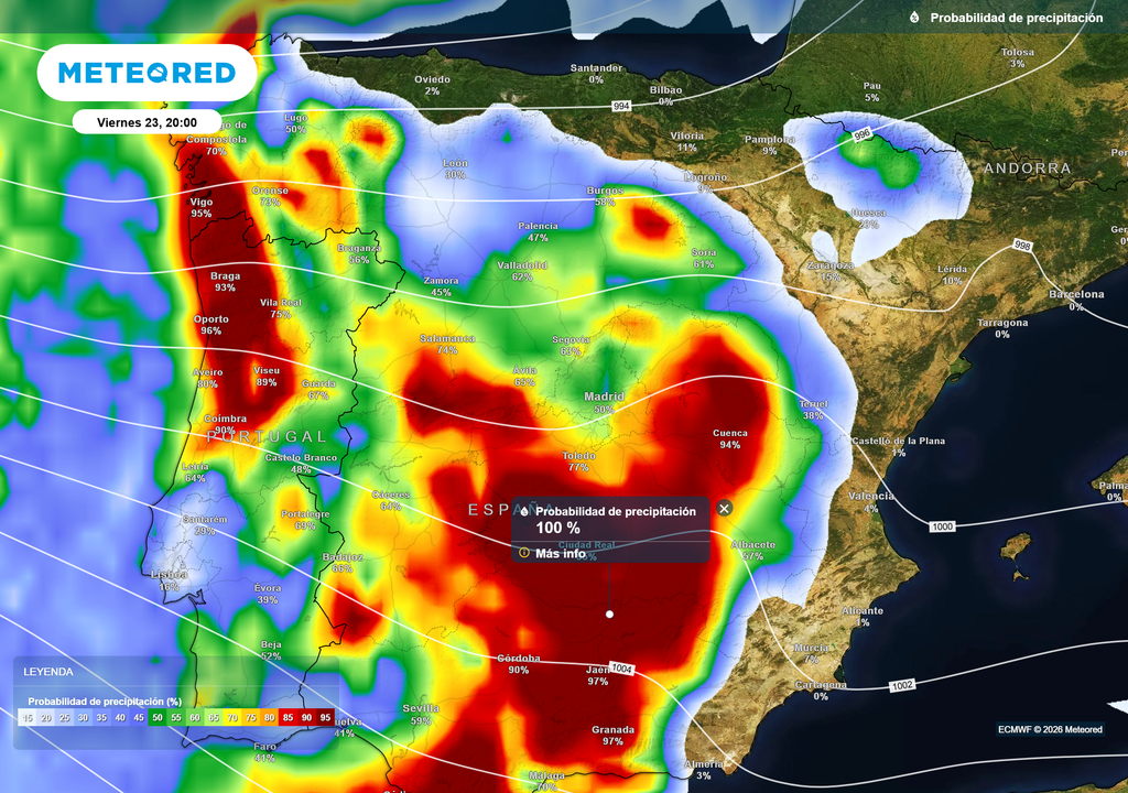 La alta probabilidad de lluvia irá acompañada de nieve en algunas capitales.