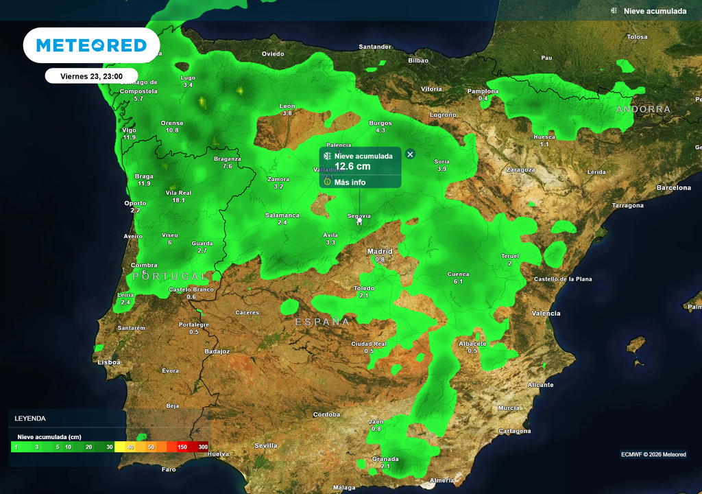 Al final de la jornada se superarán los espesores de 10 cm en algunas capitales.