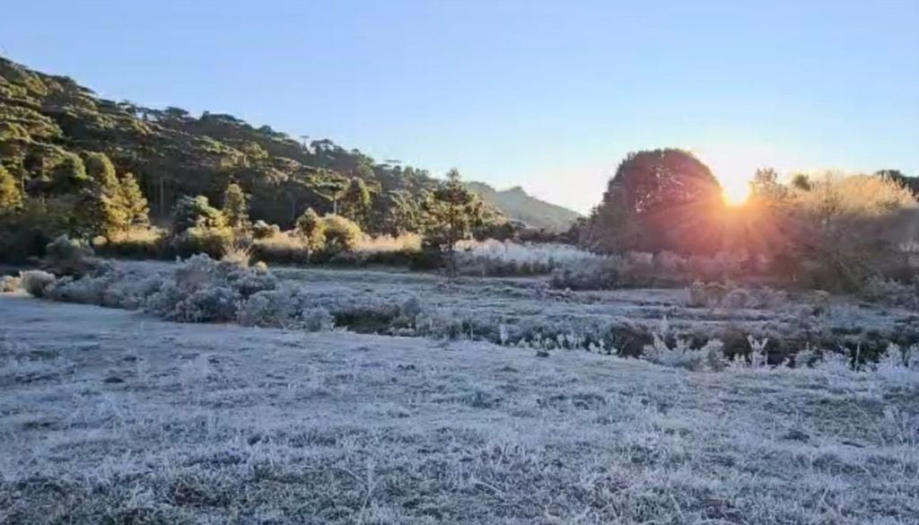 Campos cobertos de geada em Bom Jardim da Serra (SC). Foto: @sfrodrigues_/ Instagram Campos cobertos de geada em Bom Jardim da Serra (SC). Foto: @sfrodrigues_/ Instagram