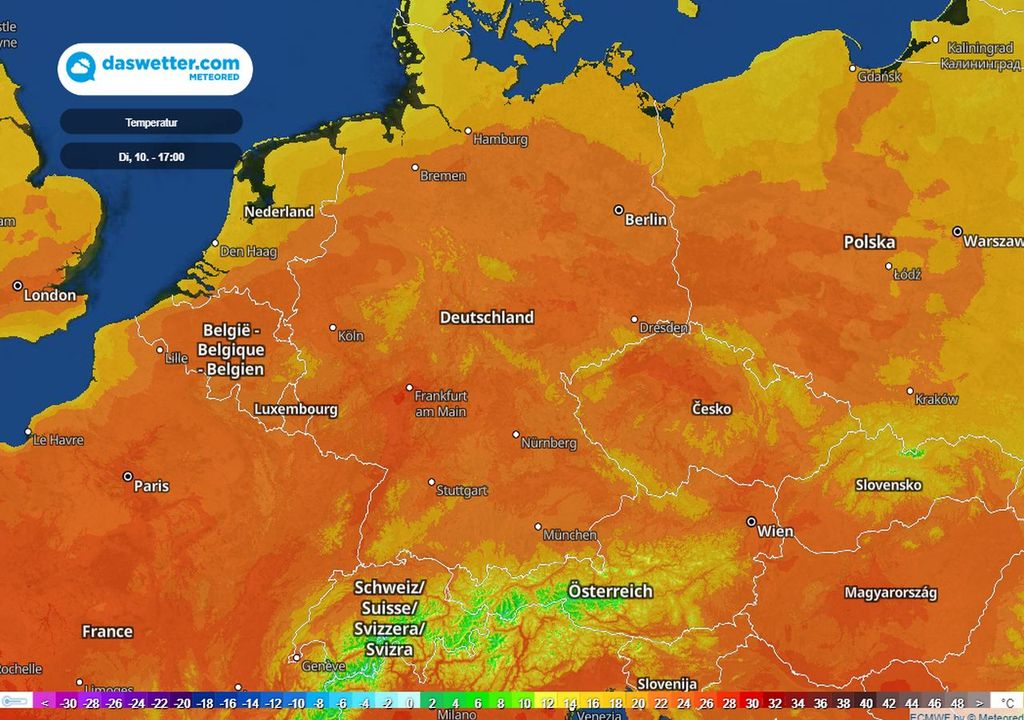 Dienstag warm ECMWF